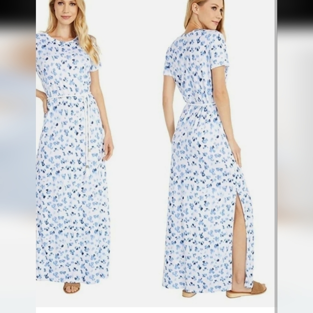 Michael Kors White Blue Poppy Ikat Maxi Dress 4X